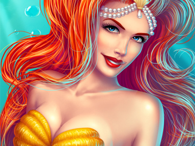 Mermaid beautiful character character design digital art game art game design graphic design mermaid pearls shell slot design