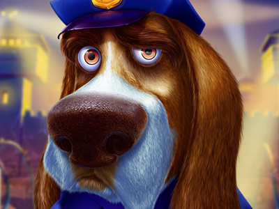 Dog-policeman badge character character design digital art dog game art game design graphic design policeman slot design