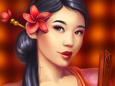 Geisha asian character character design digital art game art game design geisha girl graphic design slot design