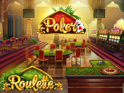 Game lobby 3d graphic digital art gambling game art game design graphic design interface lobby poker roulette slot machines tables