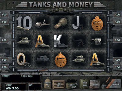 Slot machine for SALE – “Tanks and Money" artillery badge battle buildings corps field fire grenade machine gun sacks tanks war