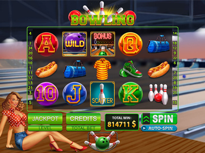 Slot machine for SALE – “Bowlingr” bag balls bowling game girl hiking hot dog reel shirt shoes skittles sneakers
