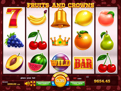 Slot machine for SALE – “Fruits and Crowns” apple bars bells casino cherries cherry classic crown orange peach pear watermelon.