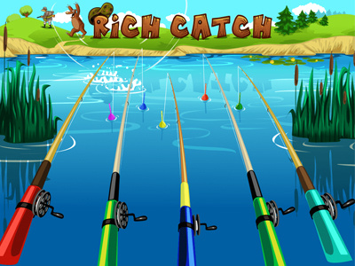 Fishing - Bonus Game for online slot "Rich Catch" bonus bonus game carp catch catfish coil diving ducks firewood fishermen fishing float frog