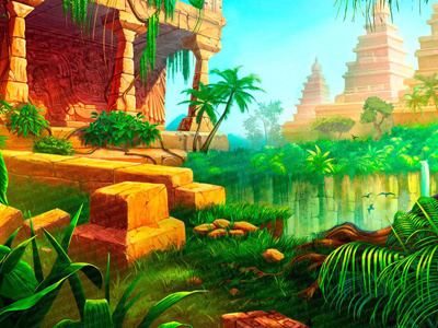 Main Illustration for online slot game - "India Dreams" arrows bow cobra elephant india monkey island snake taj taj mahal tiger