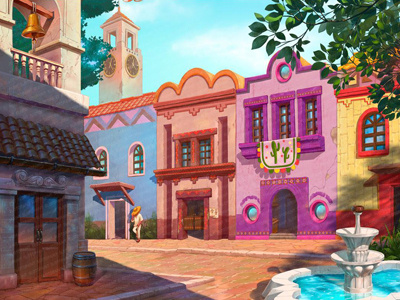 Сity Street - Background slot game bell chapel city fiesta fountain game design houses mexican slot design street