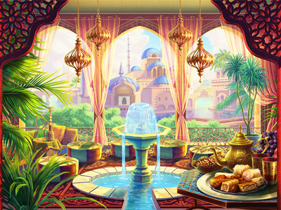 Additional Background for the online casino slot aladdin amphora arab arabian night back background carpet plane concept art gambling game art game design gin horse illustration jaffar jasmin jewels lamp monkey slot machine