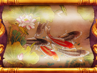 Fishes - Another Background for the online slot game. art background carps casino character chinese digital art fishes gambling game art game design graphic design illustration online slot design slot machine slot machines symbols