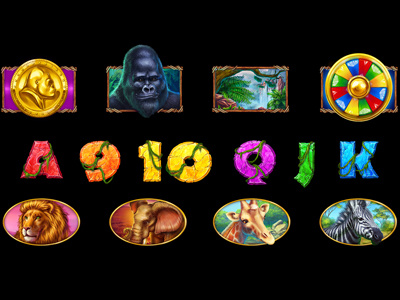 Set of slot symbols on Wild Nature Theme animal animal art beast beasts digital art gambling game art game design gorilla graphic design lion nature illustration object objects set slot machines symbol symbols wild wild animals