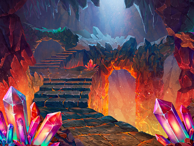 Main Background for the Fire Themed slot game background background art background design background image casino background casino design cave crystals fiery cave fiery lava fire fire slot fire slot game fire themed fire themed slot gambling design illustration illustration art illustration design lave