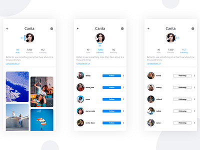 Social Profile screen app design follower following friends profile simple social social app travel type user experience user interface