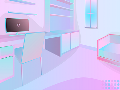 Desk Room Bubble Gums Theme Illustration