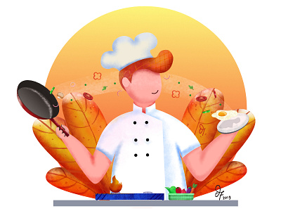 cheff make breakfast character chef cooking illustration kitchen