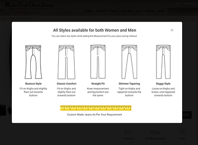 Pop up showing jeans variation clean jeans minimal pop ui