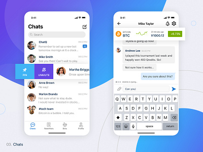 ChatQ | iOS Chat App Built for Finance chat app chatbox chats clean crypto finance app financial app ios app mute pin