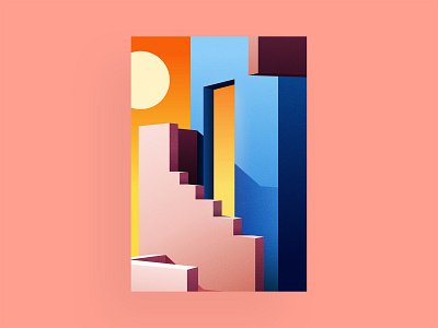 Sundown architecture colorful design gradient illustration minimalism vector