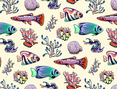 OCEAN coral digitalart drawing fish illustration ocean pattern
