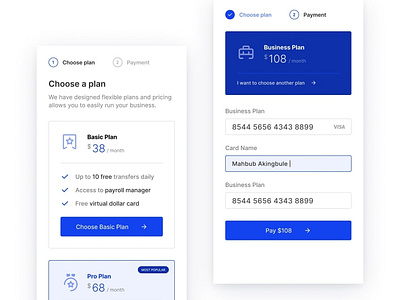 Choose Plan and Make Payment App screens