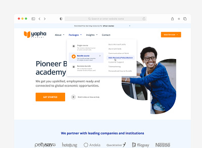 Landing page for Yapha Academy home homepage interface design landing page navigation dropdown website landing page