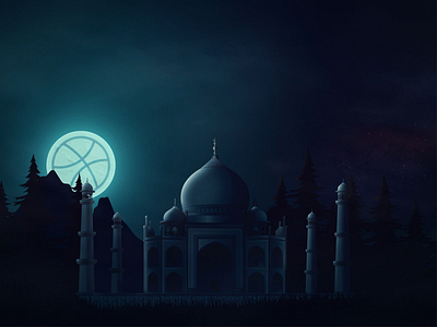 Dribbble Twilight :) Our First Shot debut designforpeople digitalpainting dribbbledebut firstshot india karanvohra nbdu surhab tajmahal ux vector