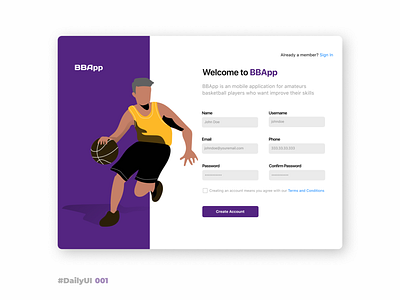 Sign Up – DailyUI 001 001 basket basketball dailyui dailyui 001 form ios ipad sign up sport ui