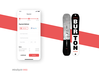 Credit Card Checkout - DailyUI 002 burton checkout dailyui dailyui 002 ecommerce app figma ios iphone payment snowboard ui ux