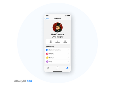 User Profile – Daily UI 006 006 dailyui dailyui006 ios iphone light profile profile page ui user profile ux