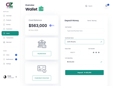 Dashboard - Deposit Money design ui