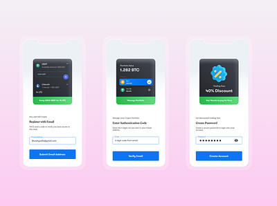 Crypto Wallet Onboarding + Sign-up Flow app blockchain design landing page ui web