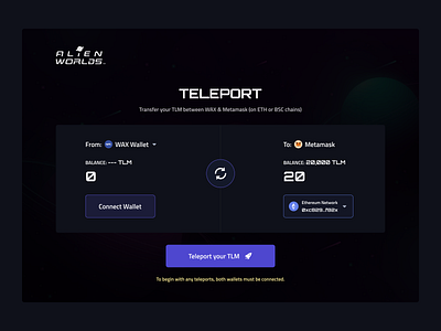 AlienWorlds Teleport blockchain bridge crypto dapp teleport web