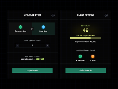 Upgrade and Quest Reward Modals