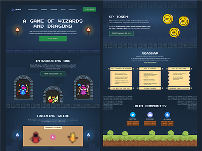 Wizards and Dragons Pixel Game Website blockchain crypto design game landing page pixel ui web web3 website