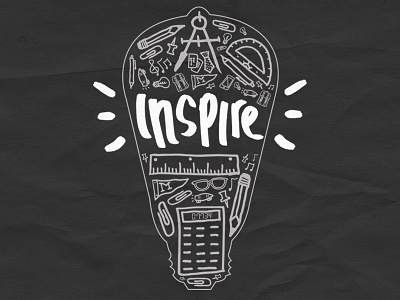 Inspire doodle handdrawn icons inspire lettering lightbulb paper school