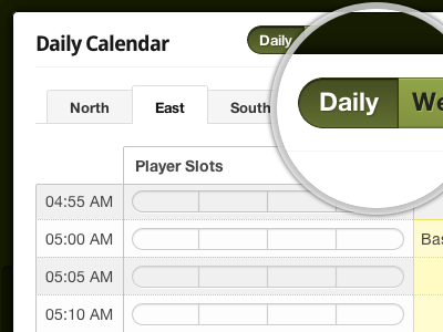 Daily Calendar button buttonset calendar daily slots timeslots