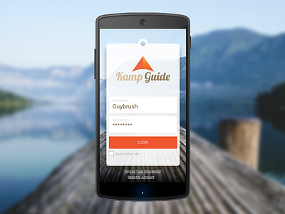 Kamp Guide Login Screen android app log in login mobile nature photography register sketch