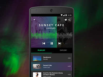 Northern Lights Inspired Music Player android audio aurora borealis gradient material design media mobile music nexus phone