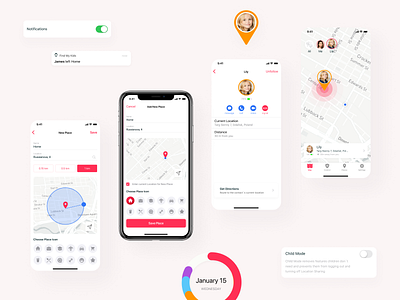 Family Geolocation iOS App cute design family interface ios ios app design ui uidesign ux visual design