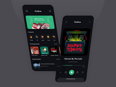 Podlive - Podcast App Design 🎧 app audio audio book audiobook bitcoin btc crypto dark emoji live stream mobile music podcast podcast app podcasting sound stream streaming app ui ux