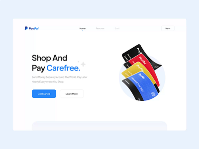 PayPal Cards - Hero Header 💳 3d app btc card checkout clean credit credit card crypto finance app fintech app minimal money motion motion graphics pay paypal subscriptions ui visa