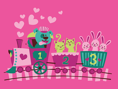 Animal Train bunny cat dog heart puppy rabbit train