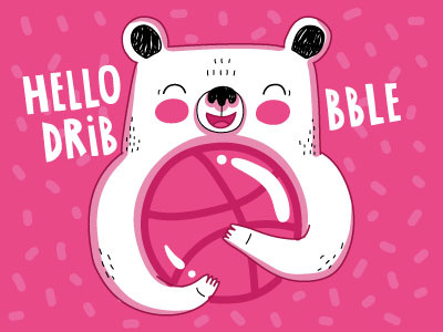 Hello Dribbble pink animal illustration animal cute animal cute art cute painting digital art drawing bear vector illustration