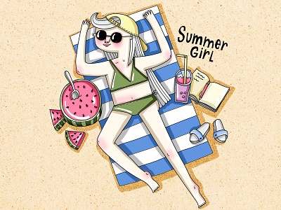 Summer Girl cute cute art design digital art drawing girl character girl illustration illustration painting summer vector watermelon woman illustration woman portrait