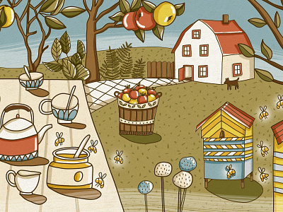 Summer House apple cute cute art design digital art drawing honey house illustration painting summer summer camp summer house summertime tea tea time vector