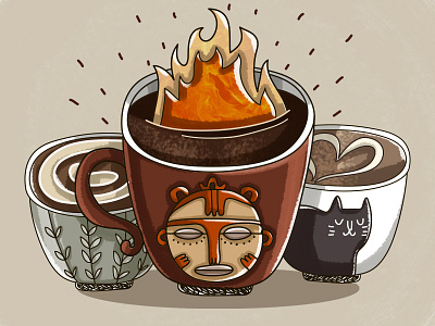 Fire coffee coffee coffee cup cute cute art design digital art drawing fire illustration painting vector