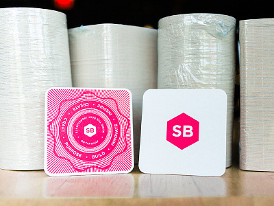 Smashing Boxes Coasters coasters collateral design illustrator letterpress pink