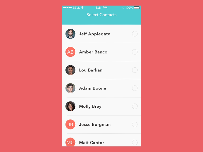 Multiple Contact Select animation app contacts flat gif icon ios mobile select send ui ux