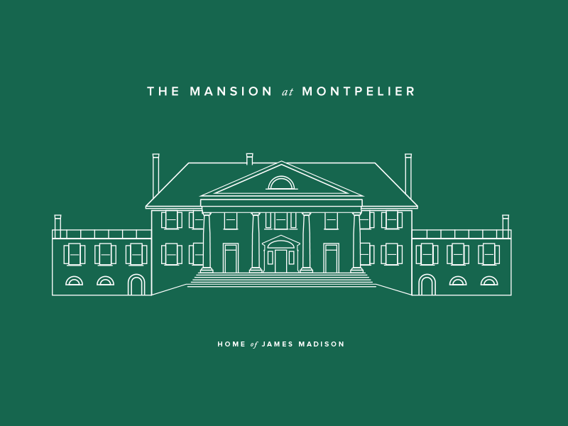 Montpelier Illustration architecture flat green history illustration line work lines mansion montpelier typography