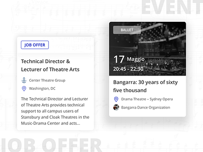 Musicamea: event and job offer card cards dashboard event job offer sketch ui uidesign web dashboard