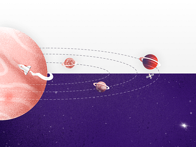 Website detail: a solar system brush color gradient illustration orbital planets satellite saturn shadow solar system space spaceship texture vector