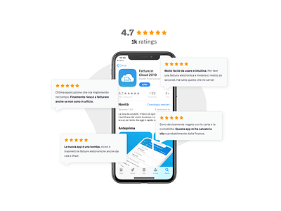 Celebrating Fatture in Cloud Reviews! app app design app store dashboard app invoicing play store ratings reviews star ui